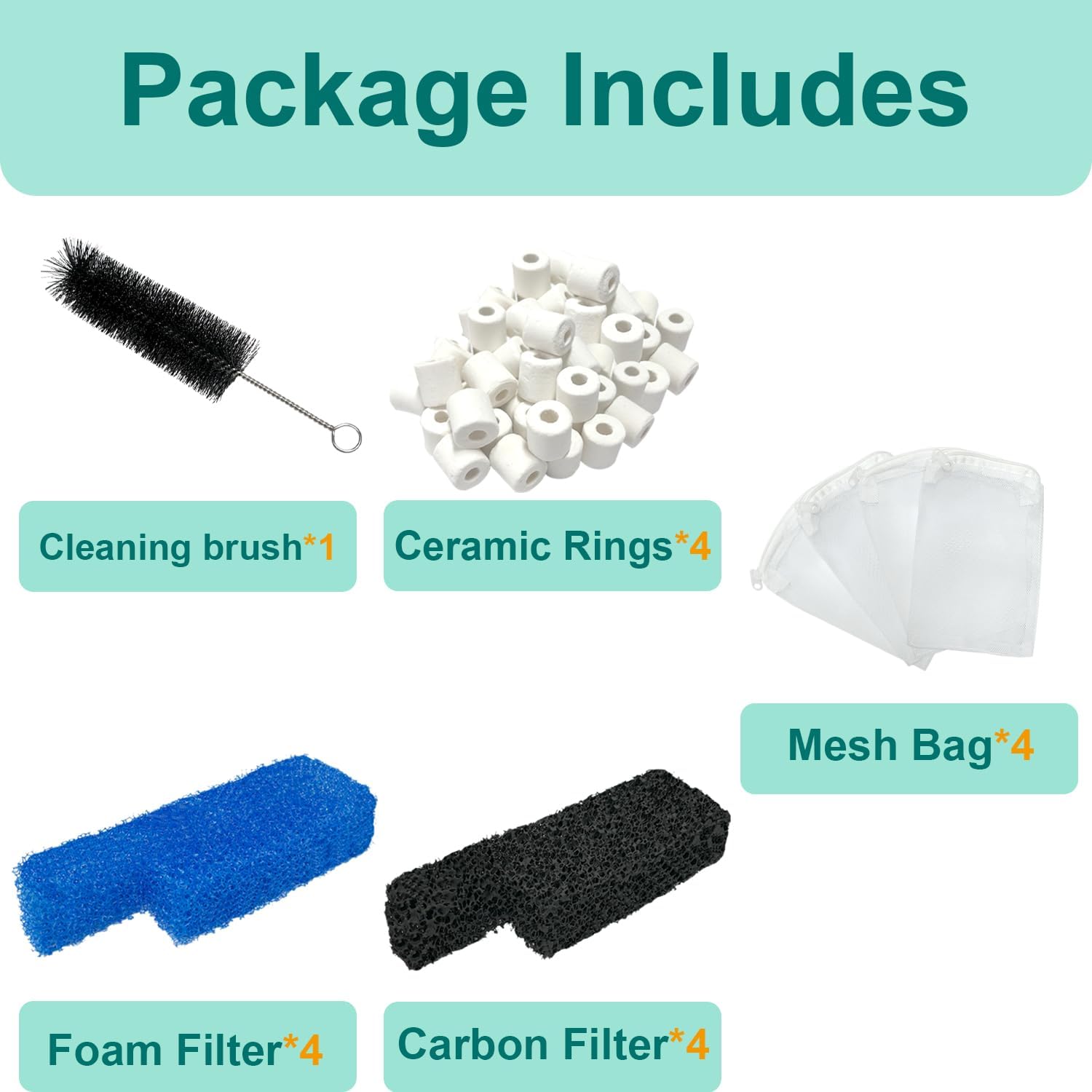 Aquarium Media Maintenance Kit Compatible with Seachem Tidal 35 Gallon Power Filters, Includes 4 Packs Ceramic Rings, 4 Packs Blue Foam Filters and 4 Packs Carbon Sponge Filters