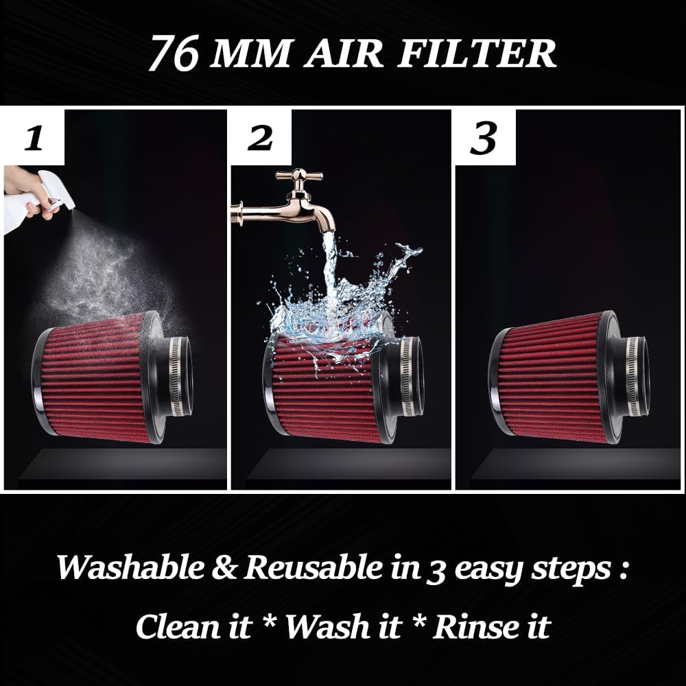 muge racing Universal 3 Inch 76mm Air Intake Filter Replacement Cone Air Filters Quality Dry Air Filter