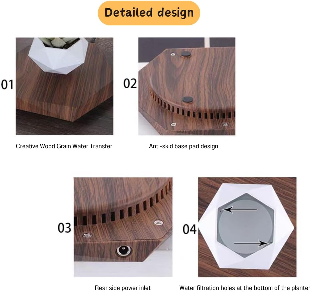 MOOCCI Floating Plant Pot Magnetic Levitating Plant Pot for Succulents, Air Bonsai and Fake Flowers and Plants, Unique Decor for Home, Office and Desk, Father's Day (Brown)