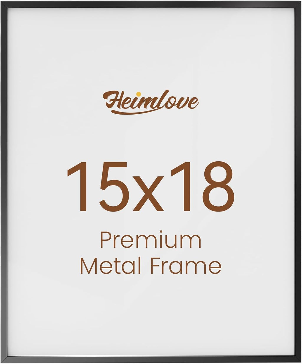 Heimlove 15x18 Metal Picture Frame,Black Aluminum Photo Frames-Real Tempered Glass,Wall Gallery Poster Puzzles Artwork frame Mounting Horizontally or Vertically Decor for Wall-1Pack