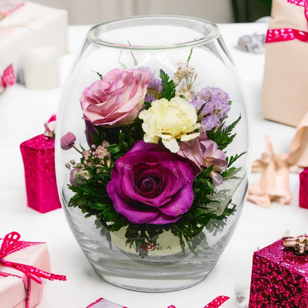 Fiora Flower | Long Lasting Real Roses in a Sealed Vase | Lasts up to 5 Years | Unique Present Gift