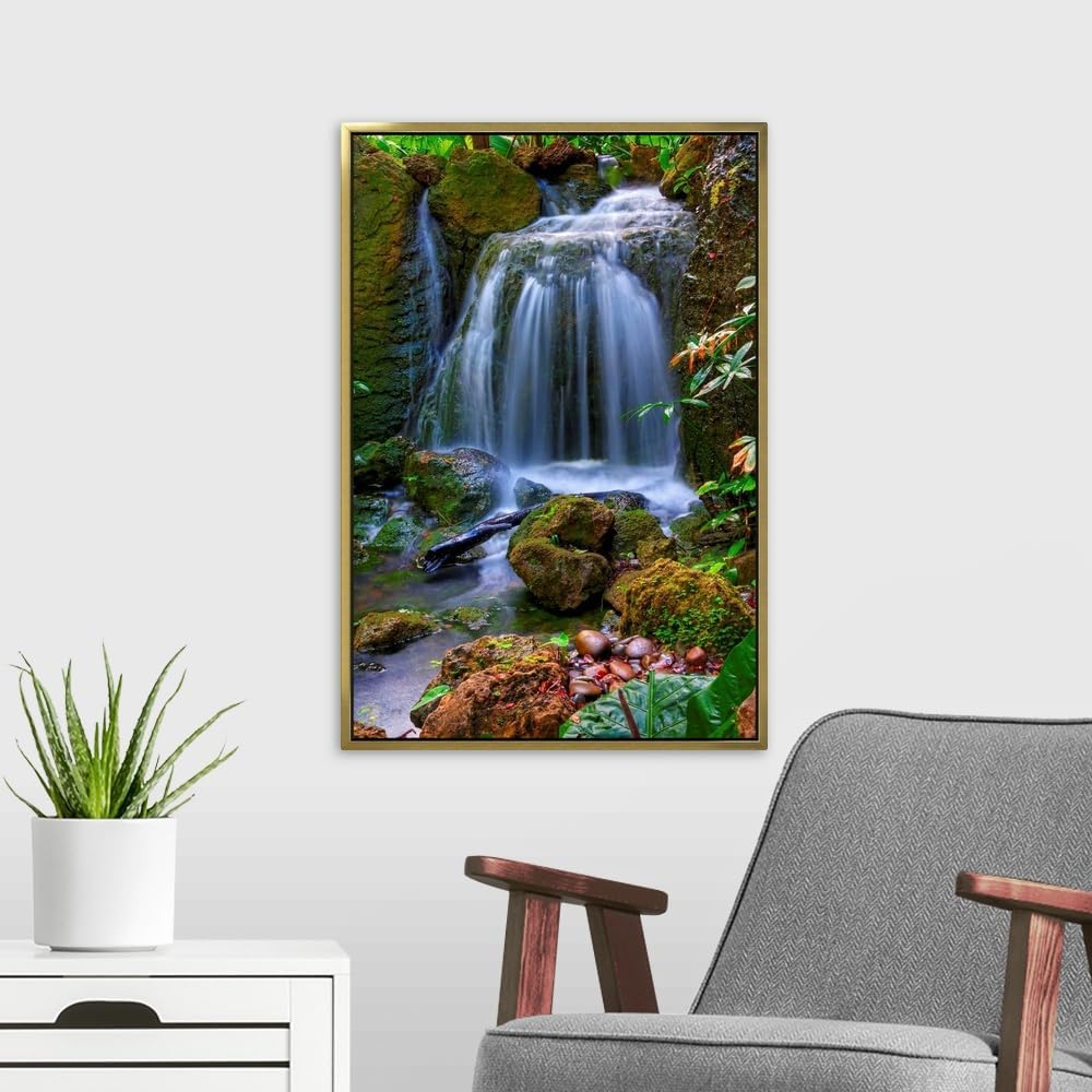 CANVAS ON DEMAND Waterfall in Tropical Rainforest of Fairchild Tropical Gardens, Canvas Wall Art Print, Home Decor, Floral, Flowers, Nature Artwork, 16" x24in