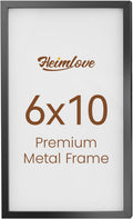 Heimlove 6x10 Metal Picture Frame,Black Aluminum Photo Frames-Real Tempered Glass,Tabletop Display,Mounting Horizontally or Vertically Decor for Wall-1Pack