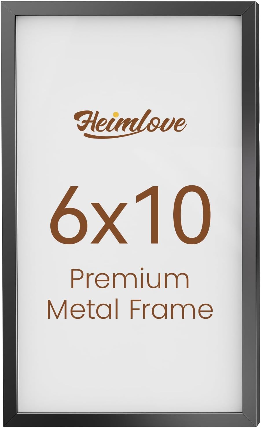 Heimlove 6x10 Metal Picture Frame,Black Aluminum Photo Frames-Real Tempered Glass,Tabletop Display,Mounting Horizontally or Vertically Decor for Wall-1Pack