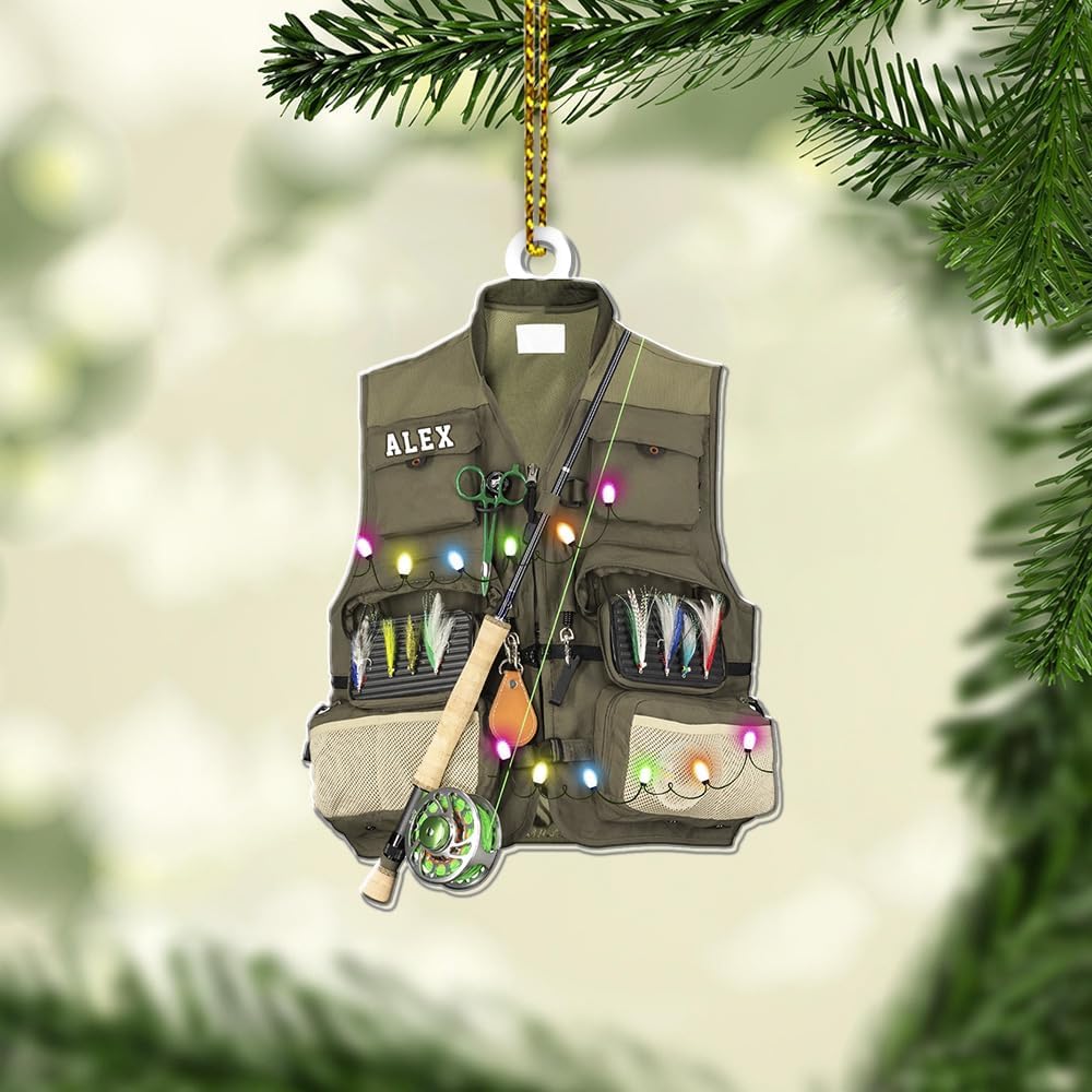 Personalized Fisherman Shirt 2D Flat Acrylic Ornament, Bass Fishing Christmas Ornament, Fishings Tools Keepsake, Fish Ornaments Fishing Man Decor Ornaments Fisherman Dad Gift 140