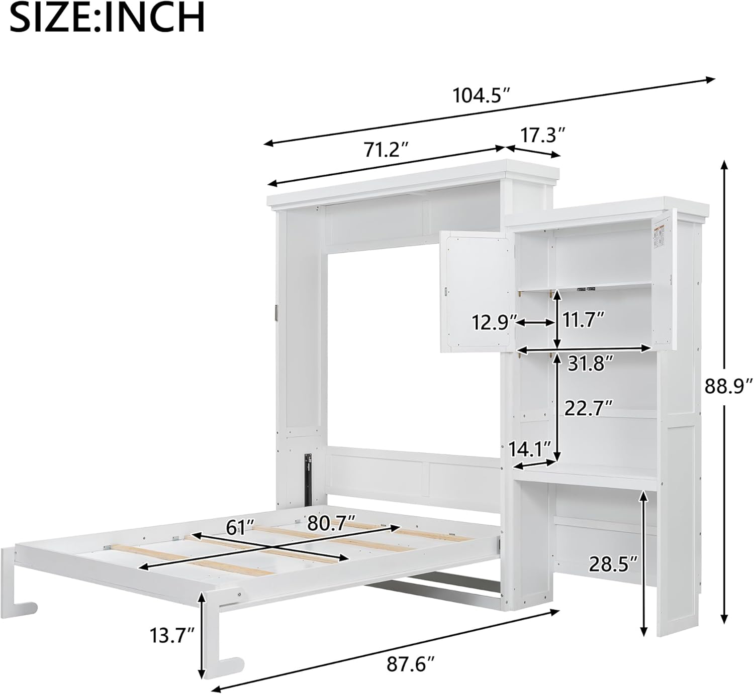 Merax Queen Size Murphy Bed with Multiple Storage Shelves,Wall Bed with Louvered Style Decoration,White