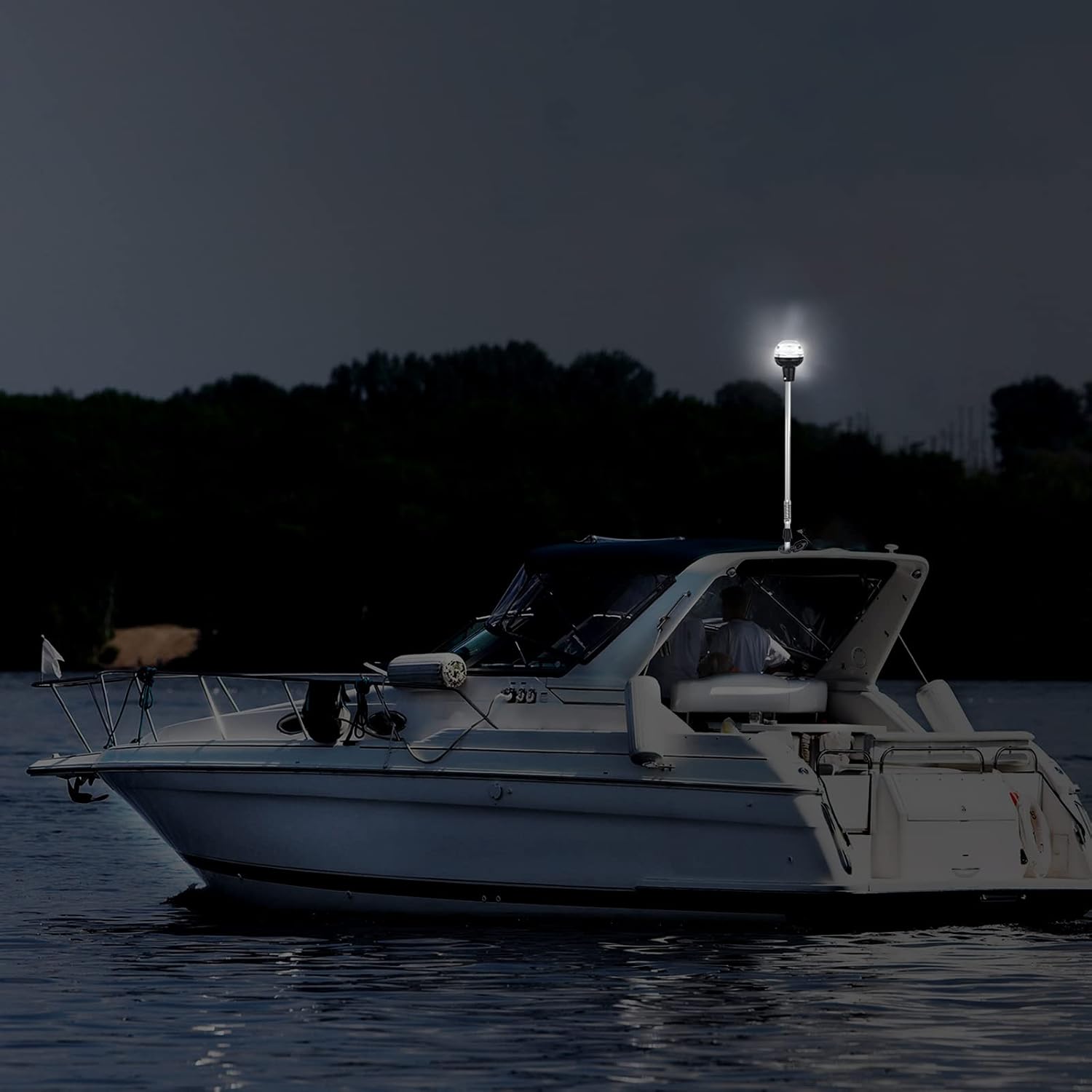 Boat Stern Light Anchor Light LED Marine Navigation Lights Spring Flexible Pole All Round White USCG 2 NM Removable 2 Pin Plug In with Threaded Base 12 Volts 36 Inches (Anodized Aluminum Pole)