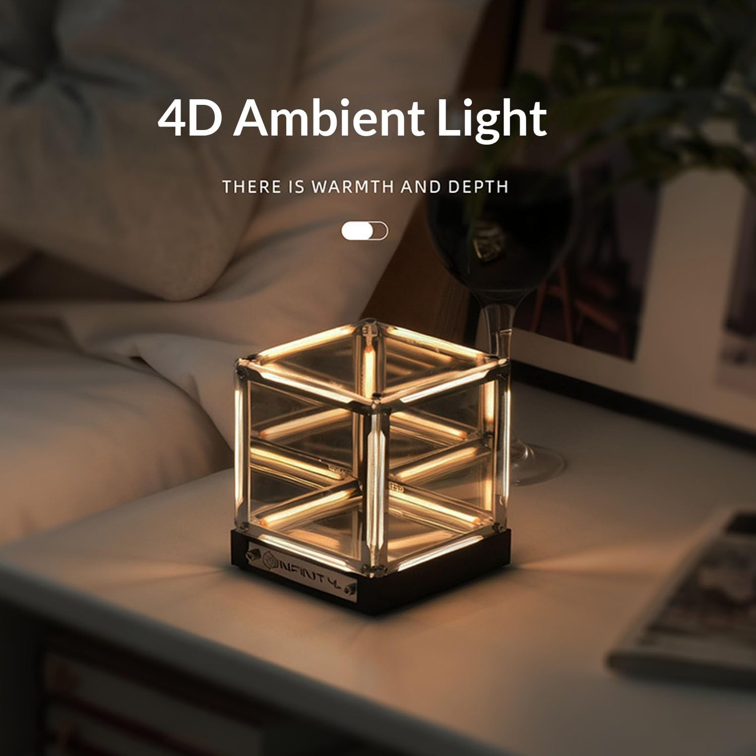 Infinite Space Abyss Lamp, Creative 4D Infinite Space Abyss Night Light with Touch Dimming, Rechargeable LED Hyper Cube Night Light for Gaming Setup Futuristic Room Décor (Blue, Stepless dimming)