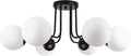 KoKo&Yukina 6-Light Modern Semi Flush Mount Ceiling Light Fixture Mid Century Ceilings Lights Globe Ceiling with Milk Glass Shade Matte Black Finish for Bedroom Hallway Dining Room Living Room