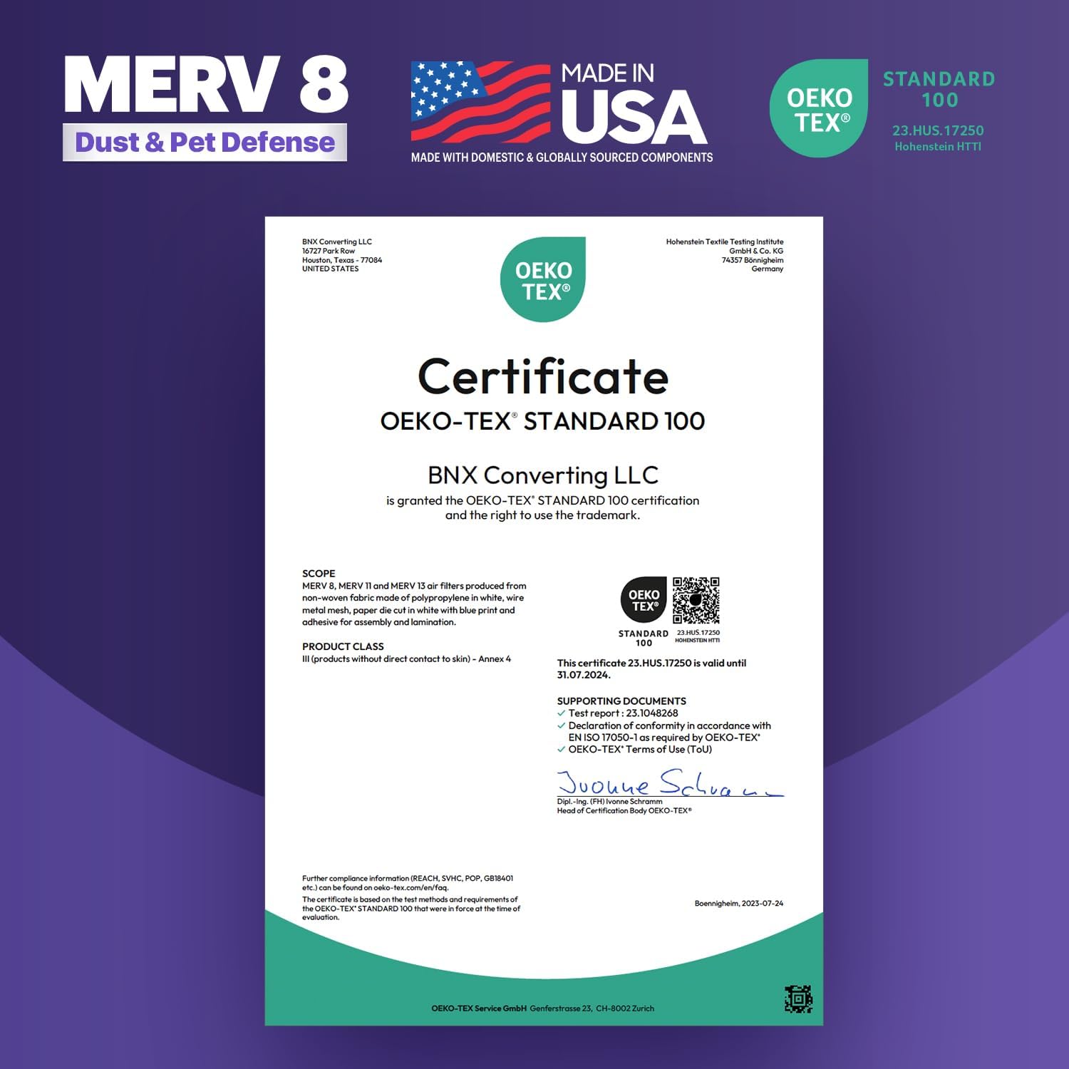 BNX TruFilter 14x24x1 Air Filter MERV 8 (6-Pack) - MADE IN USA – Dust & Pet Defense Air Conditioner HVAC AC Furnace Filters for Dust, Pet, Mold, Pollen MPR 600 – 700 & FPR 5