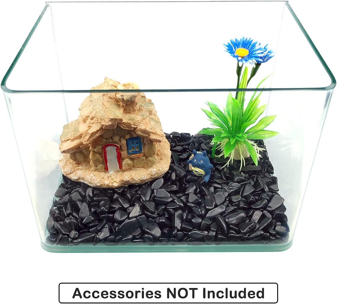 WAYBER 2 Lbs/920g Black Obsidian Quartz Crystal Stones Irregular Decorative Rocks Aquarium Pebbles Gravels for Fish Turtle Tank/Succulent Plants/Air Plants Decoration (Fill 2 Cups)