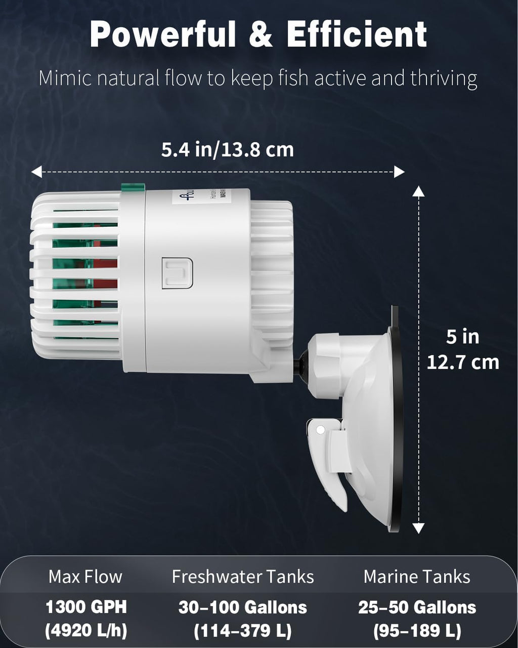 Pawfly Wave Maker for Aquarium, 1300 GPH Aquarium Powerhead, Quiet Submersible Wavemaker for 25-100 Gallon Fish Tanks, Water Circulation Pump with Strong Suction Cup Base