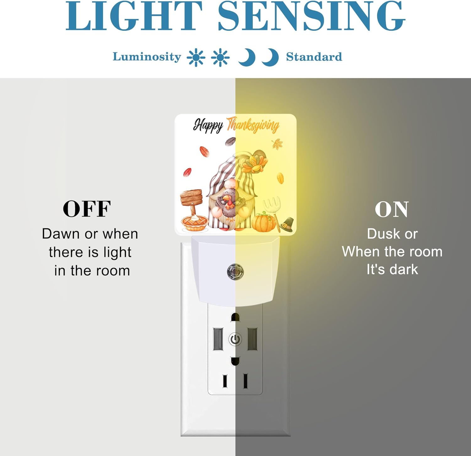 Thanksgiving Cute Gnome Turkey Pumpkin Night Light for Kids, LED Night Light Plug into Wall with Dusk to Dawn Sensor for Girls Boys Women Room Decor,Hallway,Kitchen,Bathroom,Nursery,Stairs