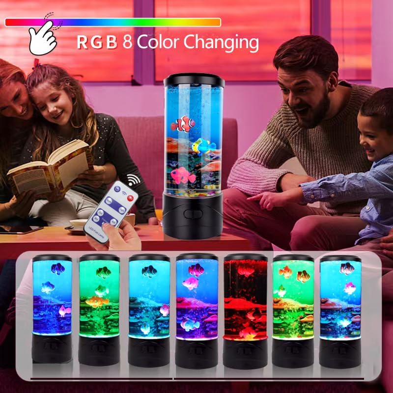 Toycol Bubble Fish Lamp Ocean Sensory,8 Color Changing LED Fish Night Light,Mini Fish Aquarium Tank Table Mood Lamps for Adults Kids Home Office Decor Gifts (Bubble Fish lamp