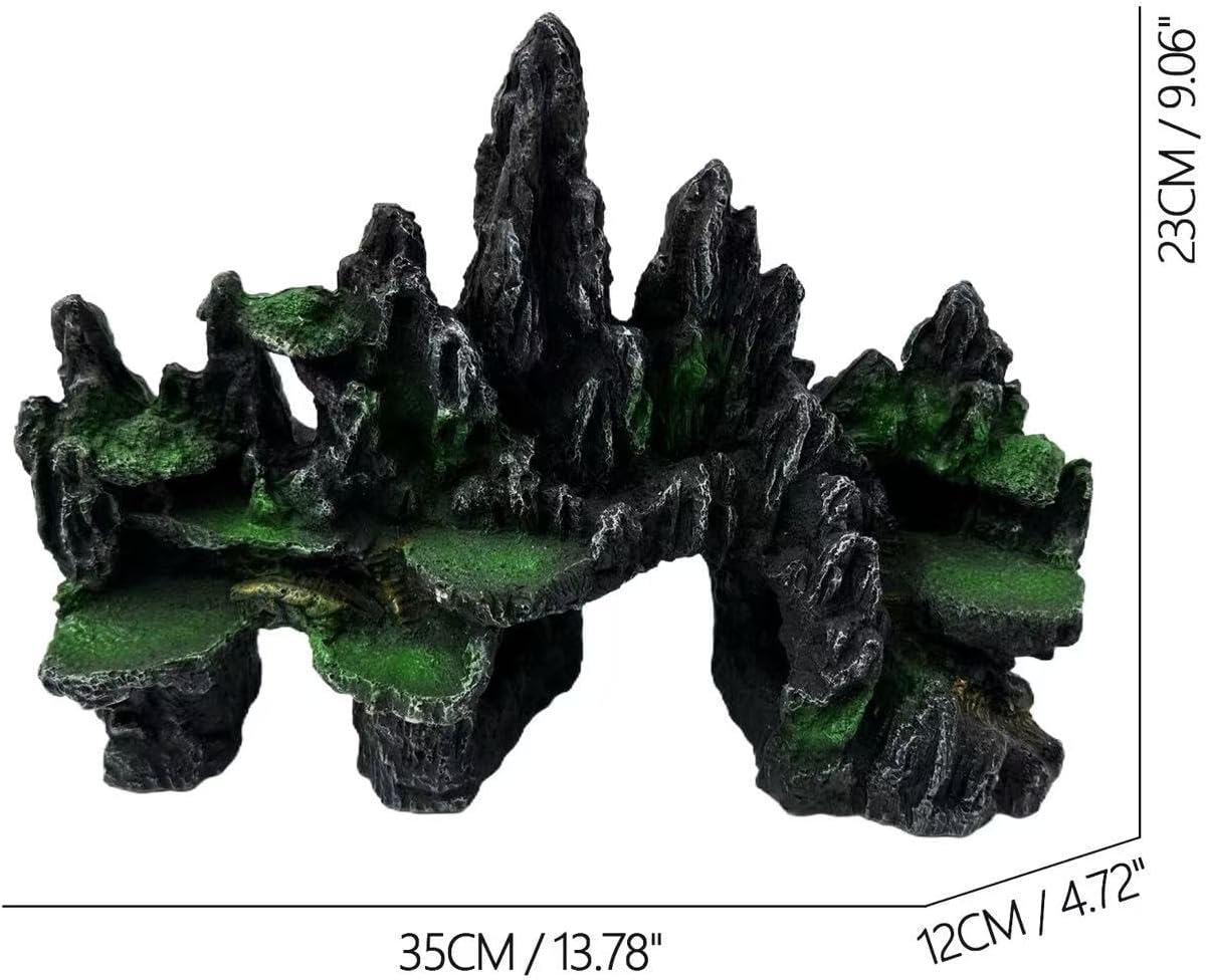 Large and Tall Fish Tank Decorations Aquarium Mountain View Stone Decorations Resin Rock Aquascaping with Hiding Cave, Fish Tank Accessories Aquarium Ornaments with Small Plants (A)