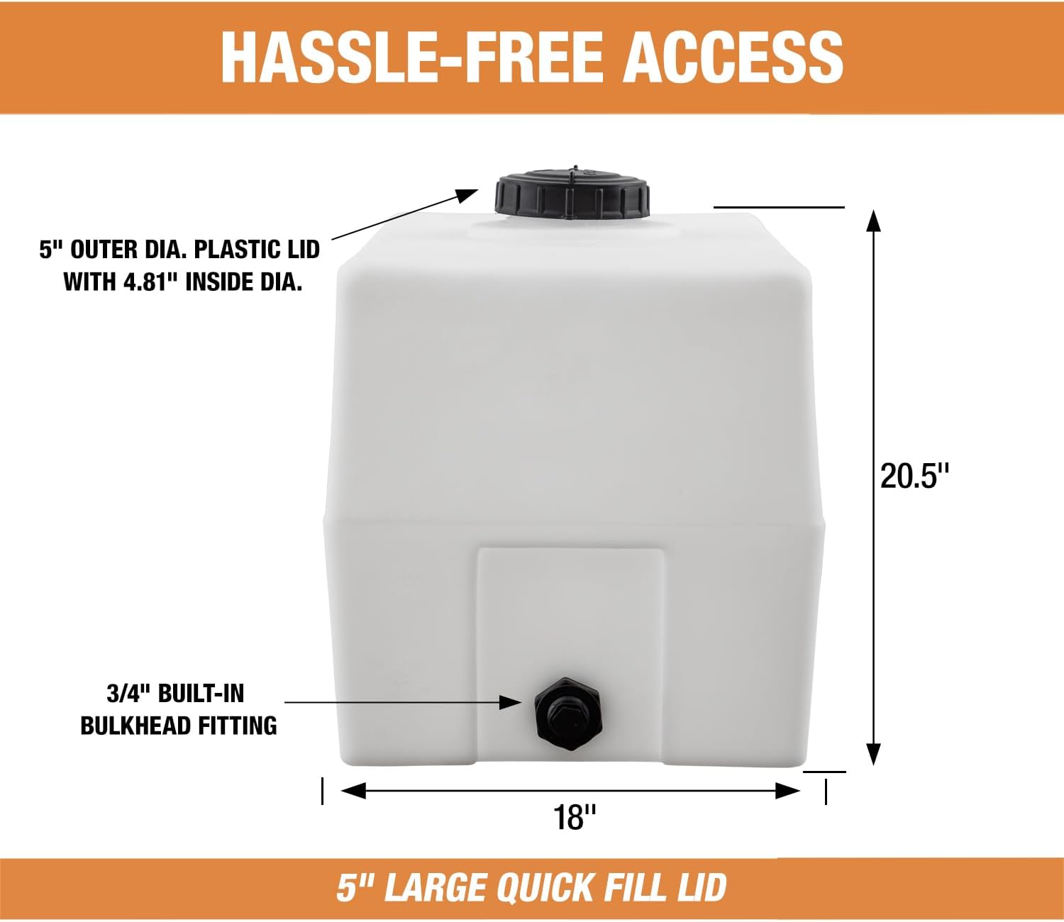 RomoTech 82123919 Horizontal Square Reservoir Water Tank, 50 Gallon, Made in USA, Natural Poly Tank for Non-Flammable Liquids, UV-Resistant, Ideal for Agricultural Use, RV Water Storage
