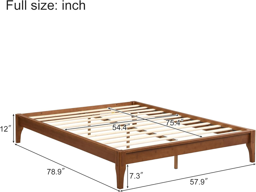 Merax Full Size Bamboo Wood Platform Bed Frame with No Headboard, Under Bed Storage, Wood Slat Support, No Box Spring Needed, Easy Assembly, Brown
