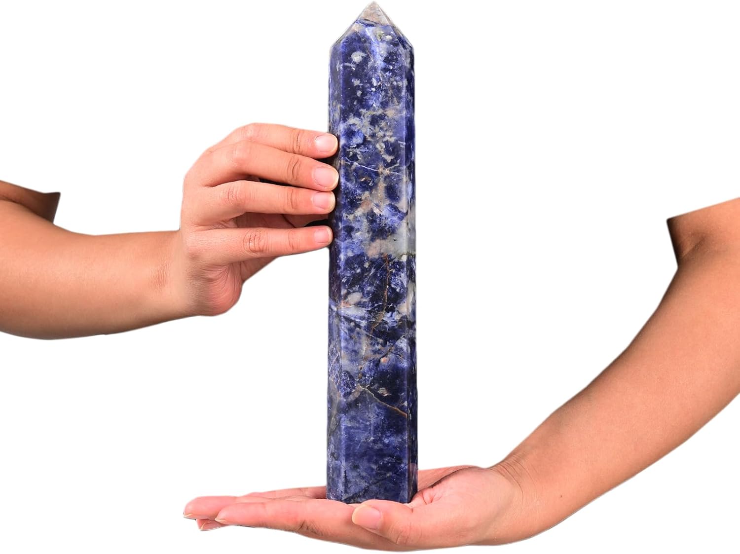 JIC Gem Large Blue Sodalite Obelisk Tower Points Healing Crystal Wand 6 Faceted Blue Quartz Crystals Tower Wand Home Decor Reiki Healing 1.7-2.2 Lbs
