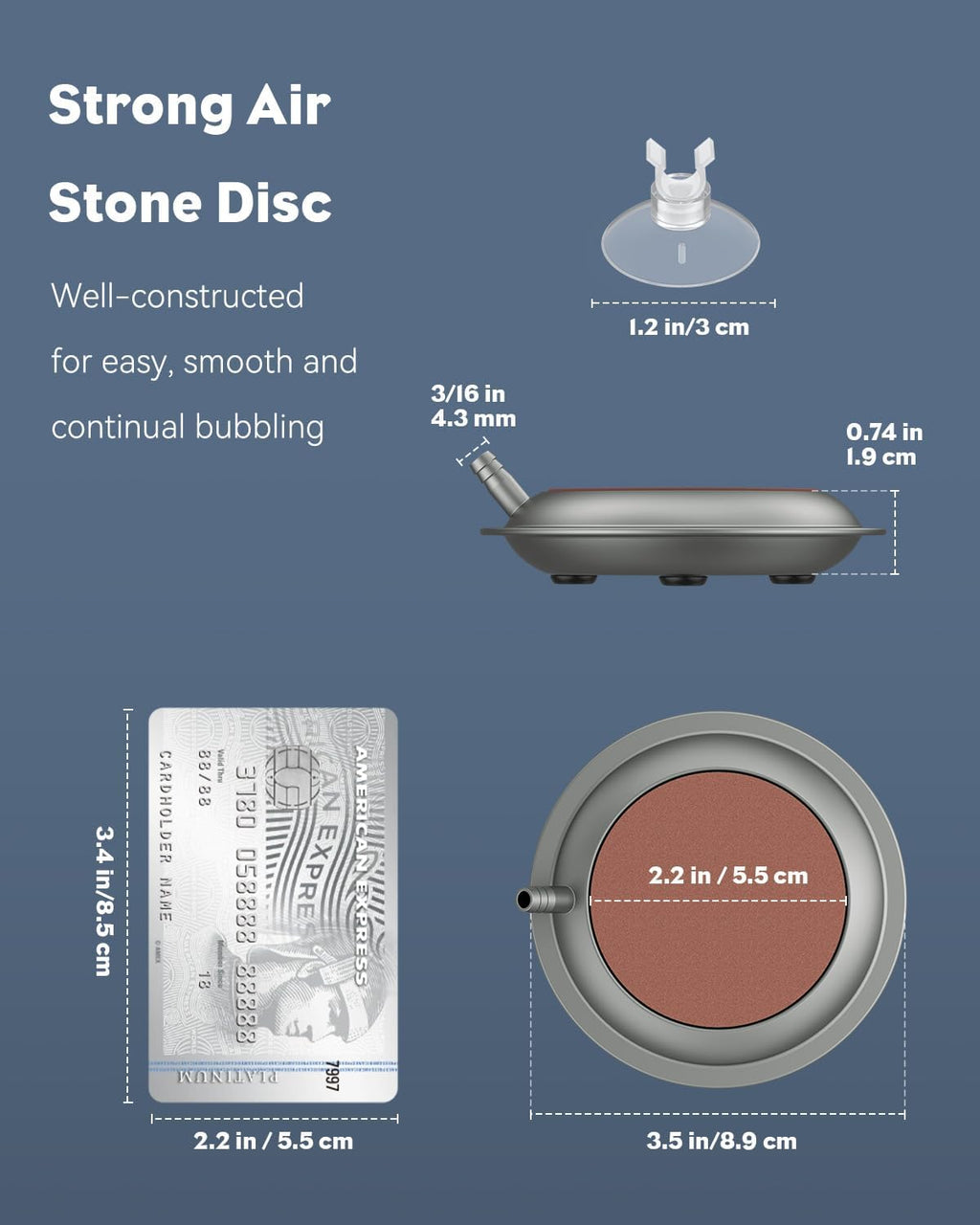 Pawfly 3.5 Inch Air Stone Disc for for Aquariums Fish Tanks & Buckets with Suction Cups, Fish Tank Air Stone Bubbler Diffuser Oxygen (Pump and Tubing Not Included)
