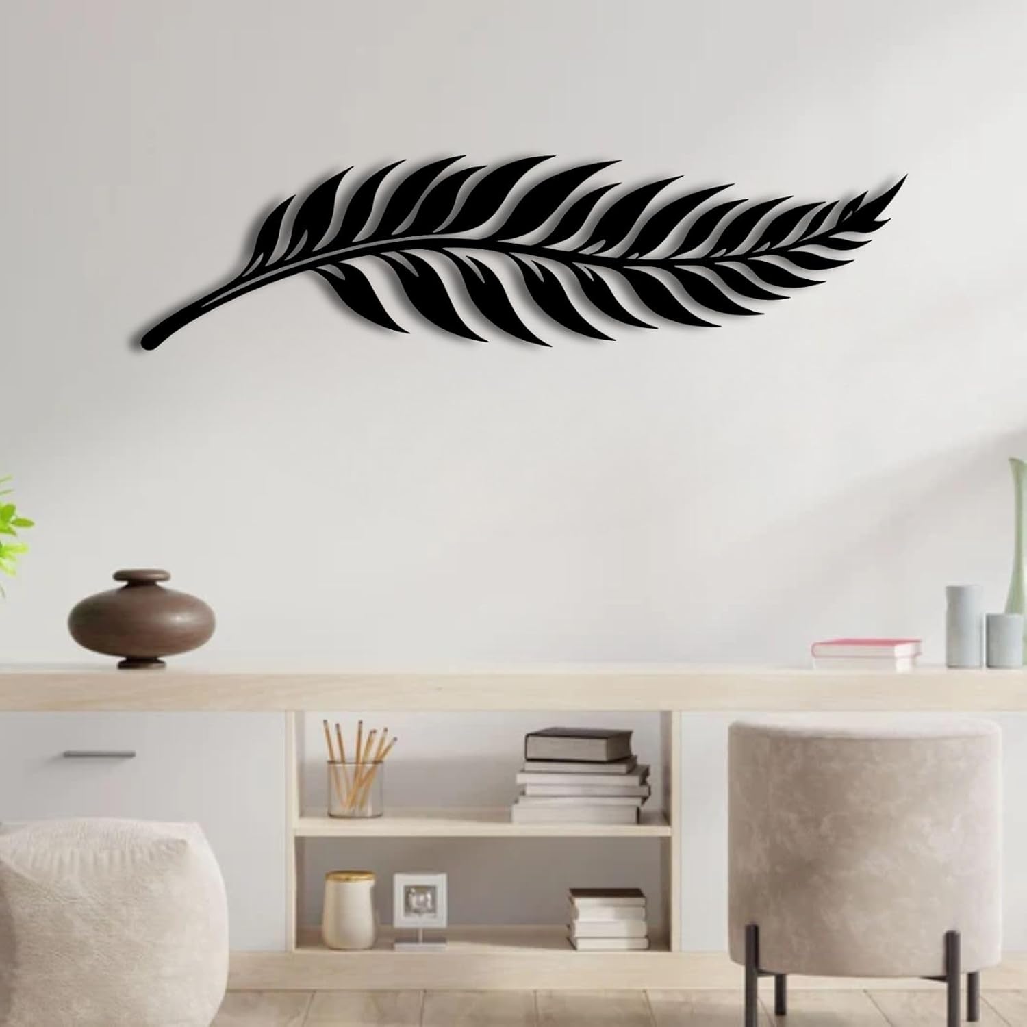 ENJOYOO Metal Leaf Wall Art, Metal Leaf Decor, Branch Wall Decor, Tree Branch Wall Decor, Wall Branch Decor for Living Room, Bedroom, Garden (White, 59×15in/150×38cm, metal wall art)
