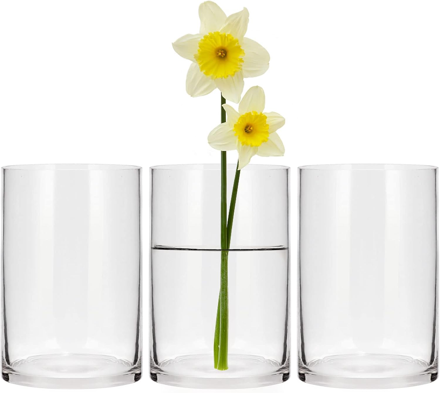 Set of 3 Cylinder Glass Vases for Centerpieces,6 Inch High Clear Flower Vase for Home Decor,Candle Holder,Wedding Favors and Floral Arrangements(4" W X 6" H)