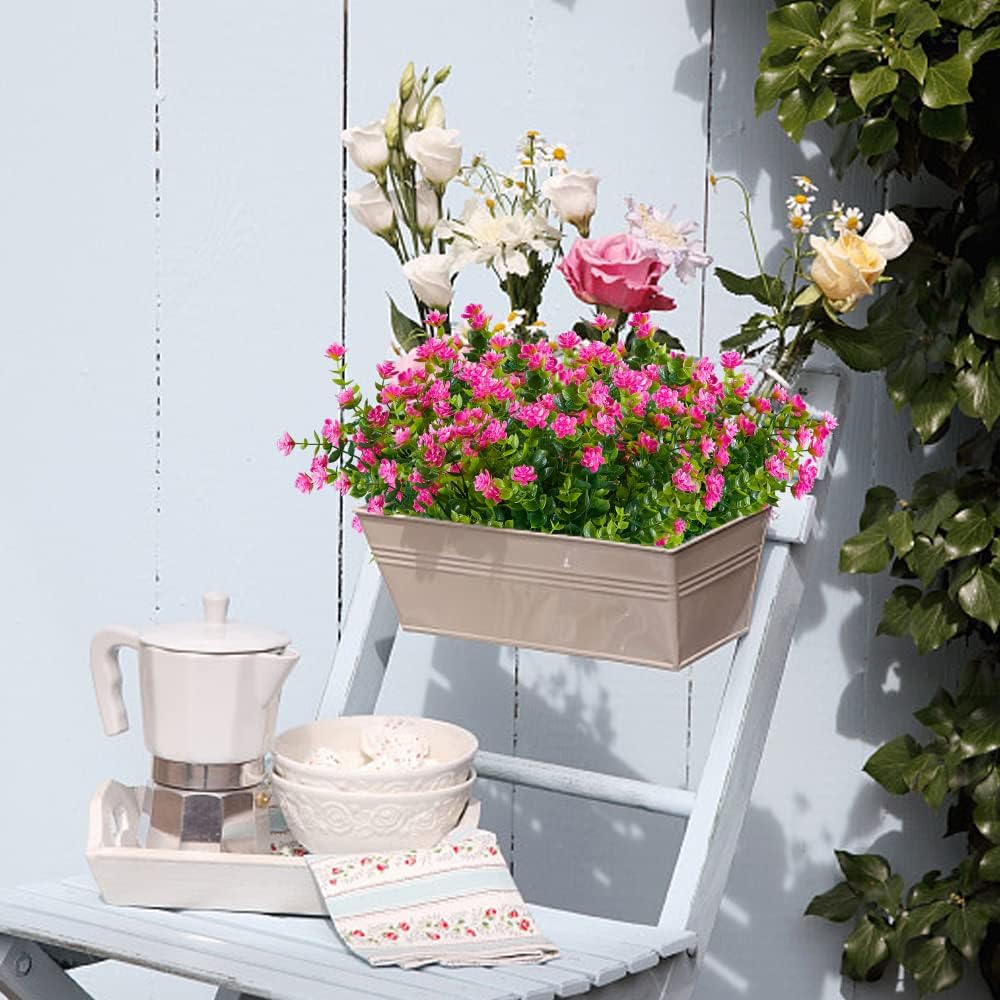 6 Bundles Artificial Flowers, Fake Artificial Greenery UV Resistant No Fade Faux Plastic Plants for Wedding Bridle Bouquet Indoor Outdoor Home Garden Kitchen Office Table Vase(Pink)