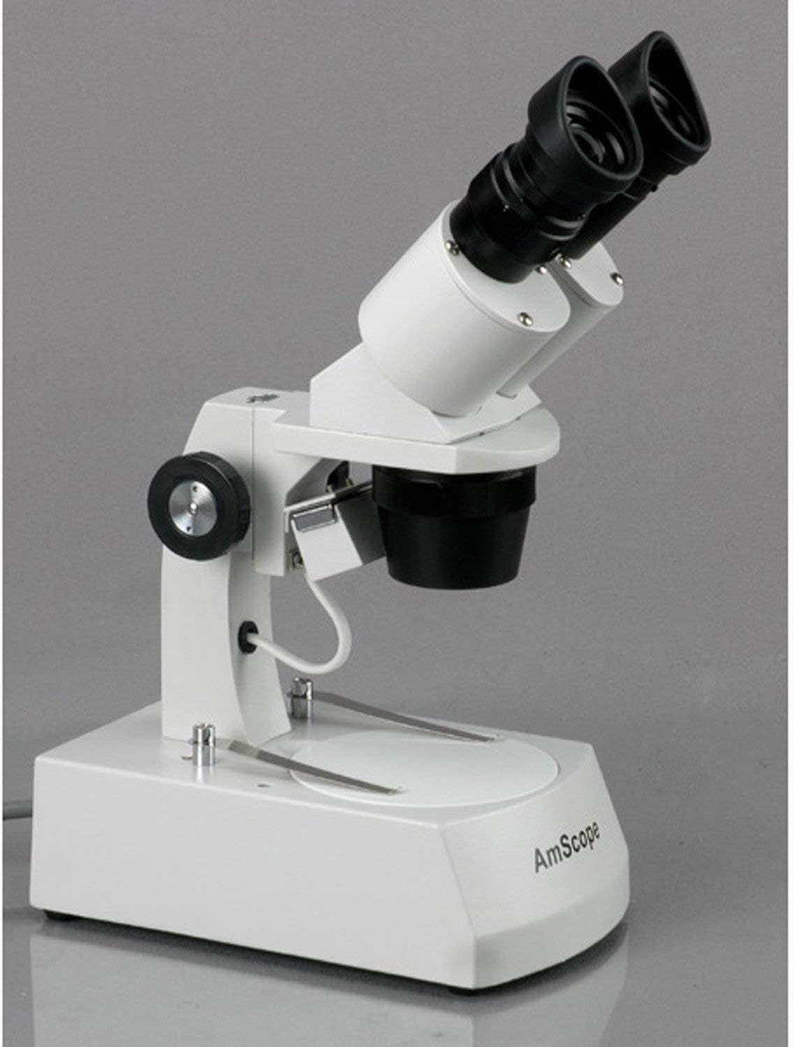 AmScope SE306R-AZ Forward-Mounted Binocular Stereo Microscope, WF10x and WF20x Eyepieces, 20X/40X/80X Magnification, 2X and 4X Objectives, Upper and Lower Halogen Lighting, Reversible Black/White Stage Plate, Arm Stand, 120V