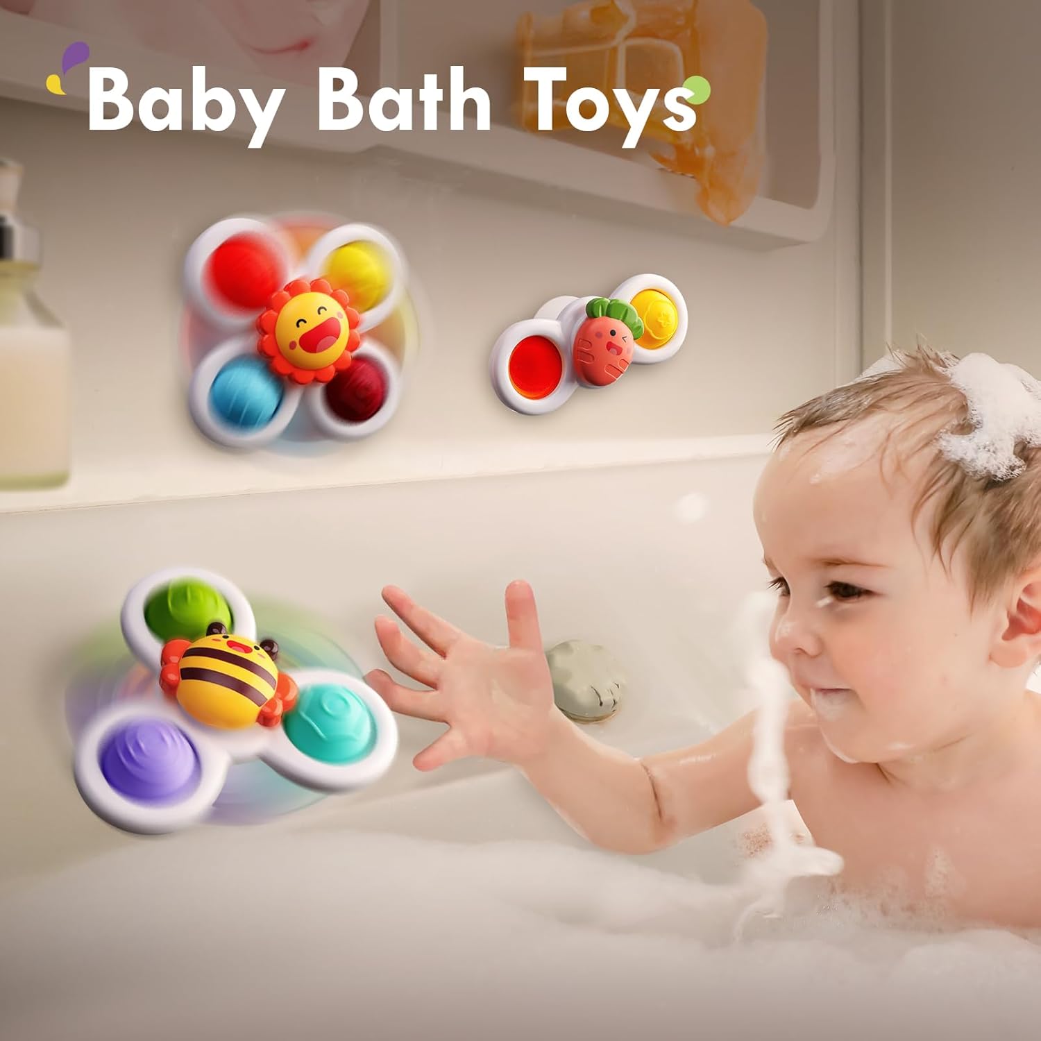 ALASOU 3PCS Pop Suction Cup Spinner Toys for 1 Year Old Boy Girl|Novelty Spinning Tops Toddler Stocking Stuffers|Baby Bath Toy for Kids Ages 1-3|1 Year Old Boy Christmas Birthday Gift for Infant