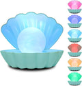 Shell Pearl Beach Themed Night Light, RGB 8 Colors Changing Mood Shell Pearl Lamps, Bedside LED Clamshell Portable Night Lights for Bar (Green)
