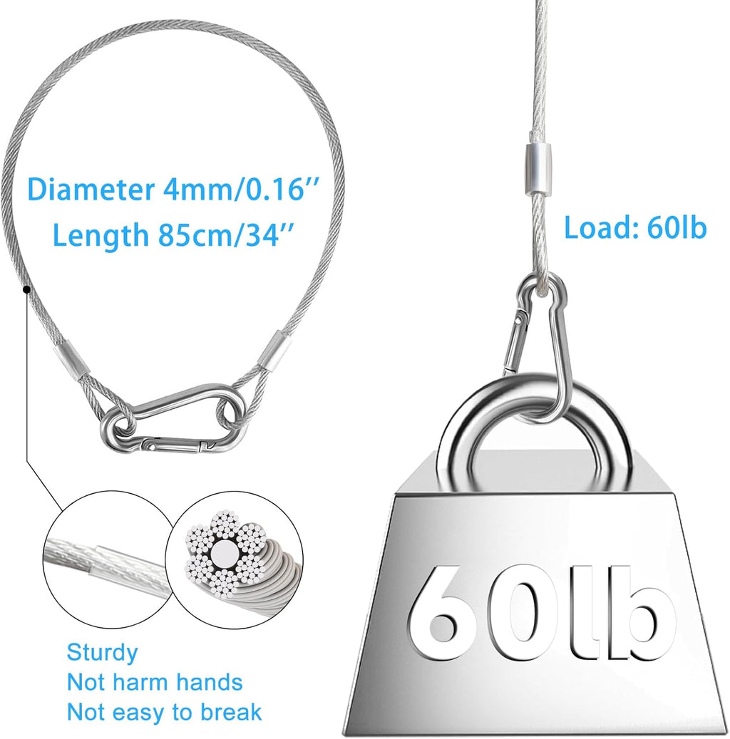4Pack Lighting Safety Chain Cable Truss Clamps for Lights, Silvery Stainless Steel Lanyard Stage Lights Safety Chains, Security Cable with Loops（Diameter 4mm/0.16'',Length 85cm/34'',Load 60lb