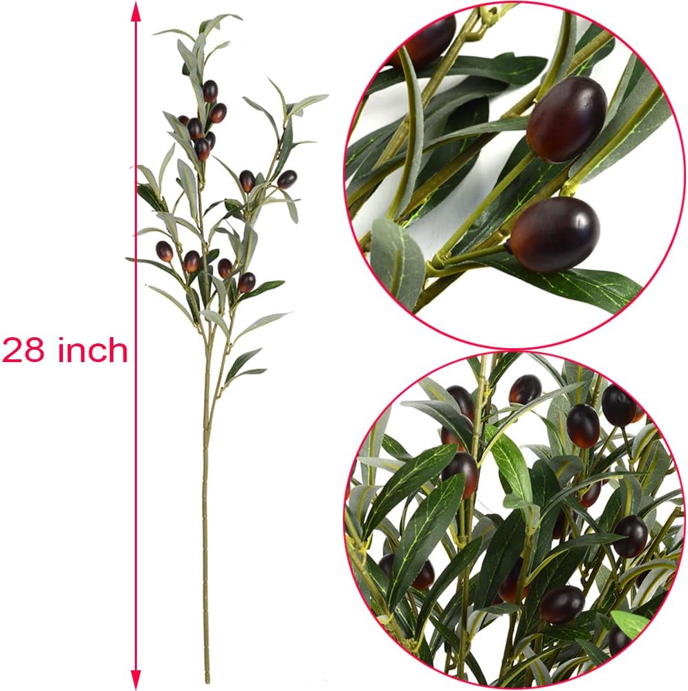 6pcs Artificial Plants Greenery Olive Branches Stems Fake Plants Green Leaves Fruits Branch Leaves for Home Office ndoor Outside DIY-Wreath Decor 28-Inch (6)
