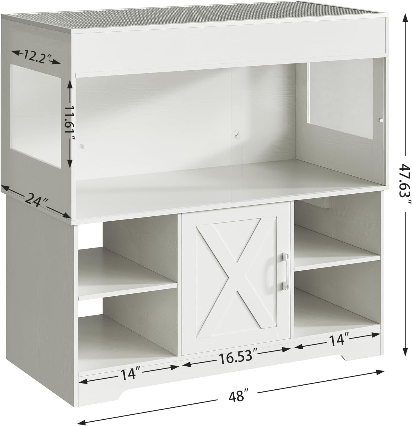 120 Gallon Terrarium with Stand, 4x2x2 Reptile Enclosure Tank for Bearded Dragons Snakes Lizards, Large Vivarium Habitat with Storage & Power Strip White PX07RTW