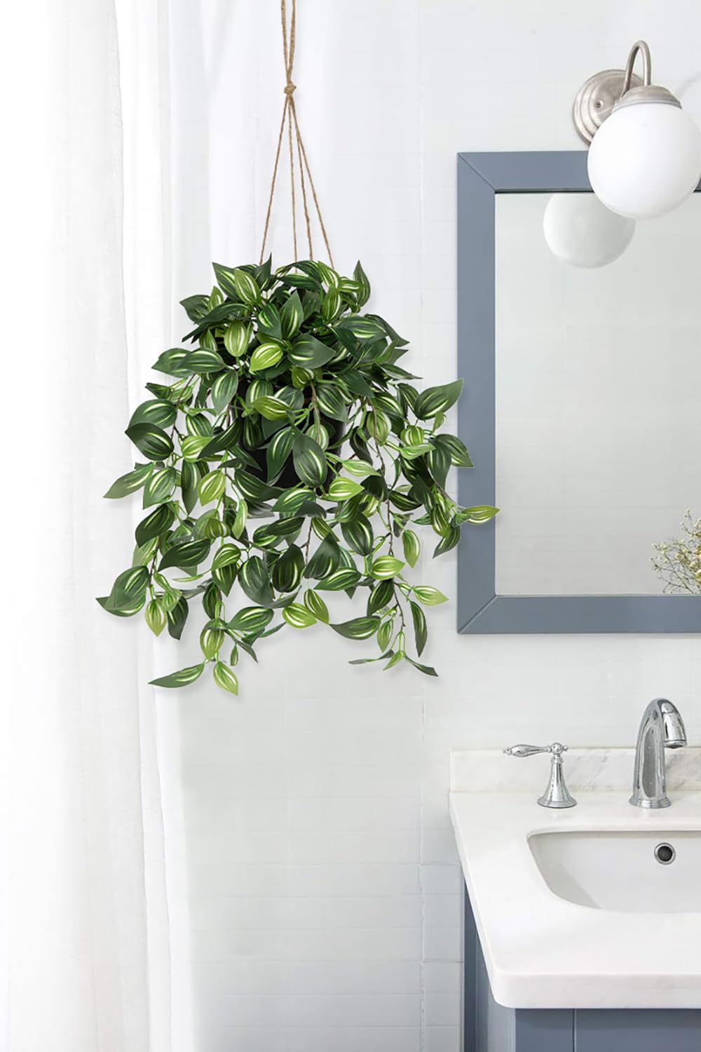 Briful Artificial Hanging Plants in Black Pot 17.7" Lifelike Trailing Faux Watermelon Peperomia Silk Plant with Cascading Green Leaves Fake Hanging Greenery for Indoor & Outdoor Home Garden Décor
