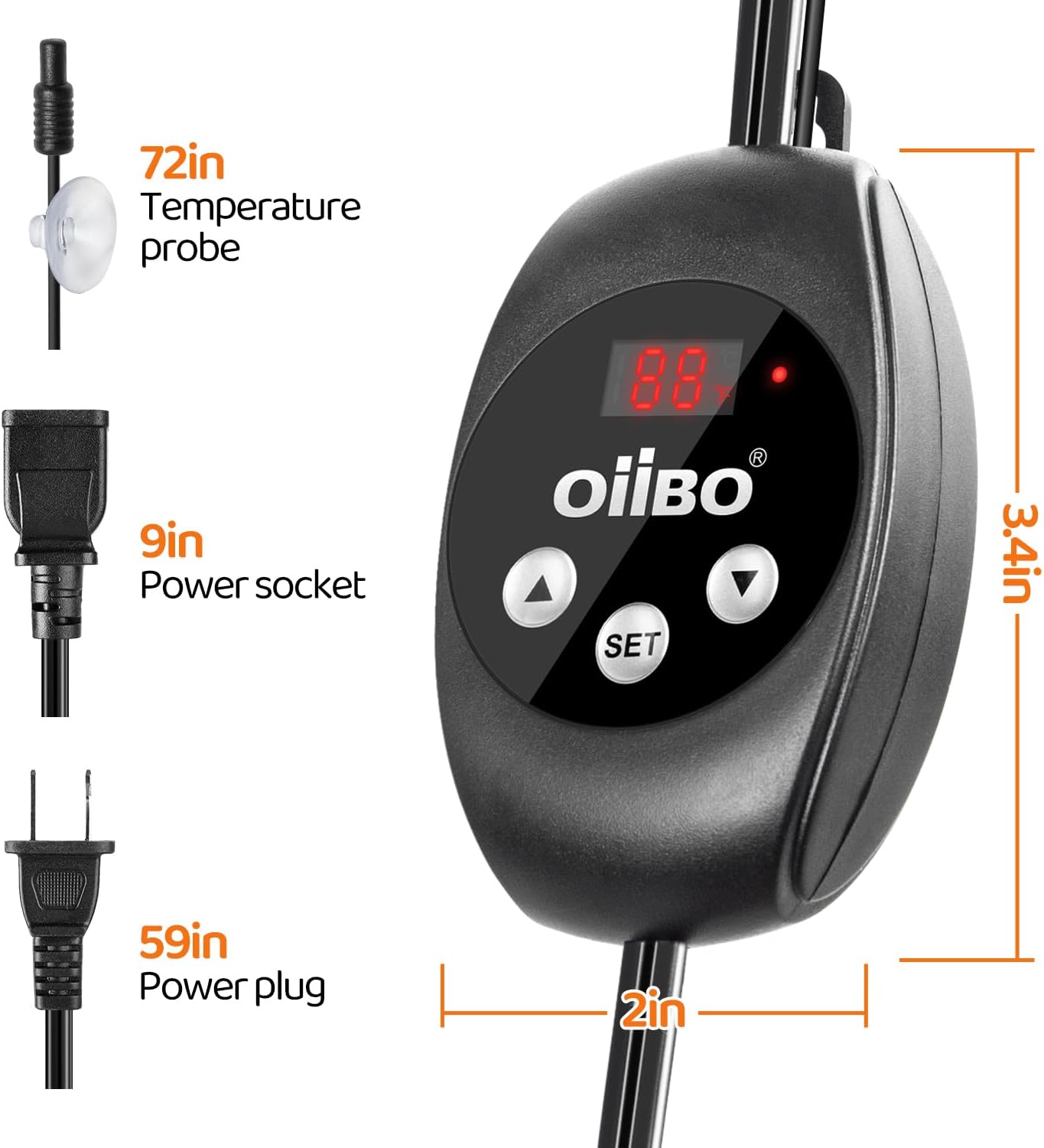 Oiibo Reptile Dimming Thermostat, PID Thermostats Digital Thermostats for Reptile Heat lamp, Breeding Incubation, Seed Germination (68-122°F/20-50℃)