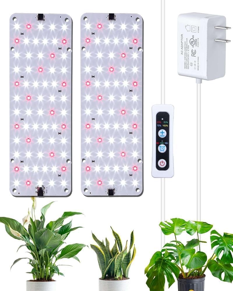 DOMMIA Grow Light, 20W Ultra-Thin Panel Grow Lights for Indoor Plants, High PPFD Full Spectrum, Dimmable, 6/12/16H Timer Auto on/Off, Suitable for Indoor Growing, Cold White 1-Pack