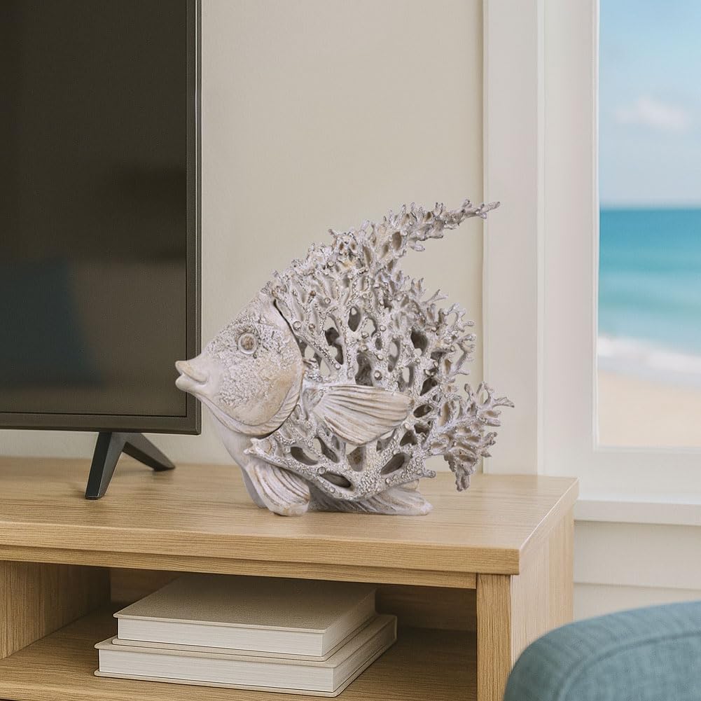 Beach Coastal Decor Coral Reef Angelfish Figurines, Modern Nautical Decor Ocean Centerpieces for Living Room, Bathroom, Office, Coffee Table, Beach House, Seaside, Entrance, Shelf Decorative