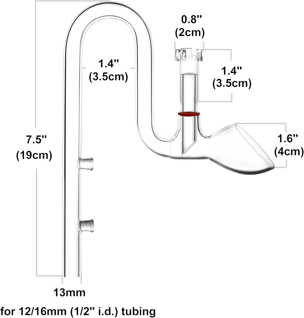 Glass Lily Pipe Outflow with Surface Skimmer for Planted Tank Aquarium (13mm for 12/16mm (1/2'' i.d.) tubing)