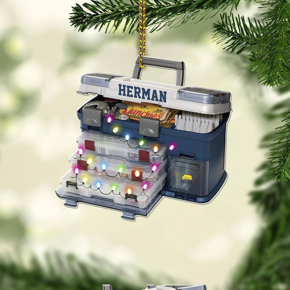 Fishing Tools Box Personalized Fishing Christmas Ornament Fish Ornaments for Christmas Tree Bass Fish Ornaments Fishingman Decor Flat 2D Hanging Tree Fisherman Dad Gift 141
