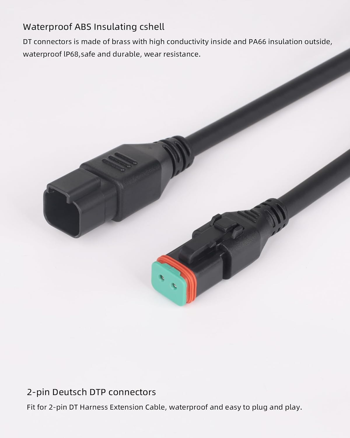 1Pcs 2 in 1 2ft Universal Splitters Deutsch DT DTP Adapters Wiring Harness Extension Kit,2Pin Plug and Play DT Connector for LED Light Bar LED Pod Fog Lights Driving Light Cubes Work Light