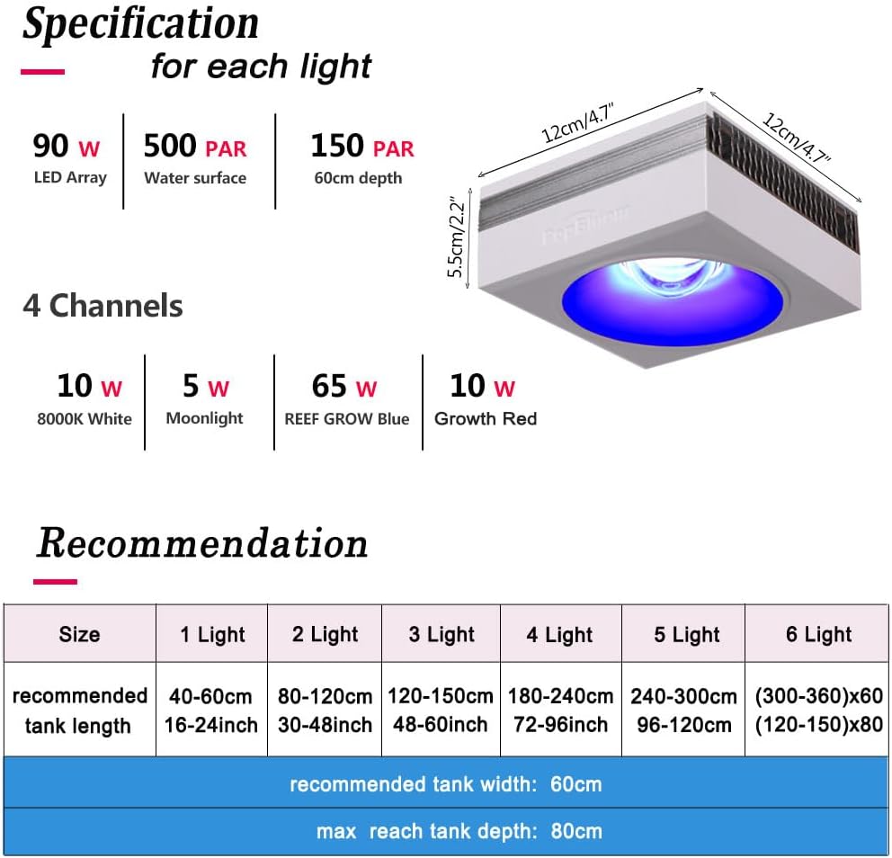 PopBloom RL90 100 Watts Aquarium LED Reef Light, Smart-APP Control with Sol Blue Marine LED for Saltwater Coral Fish Tanks