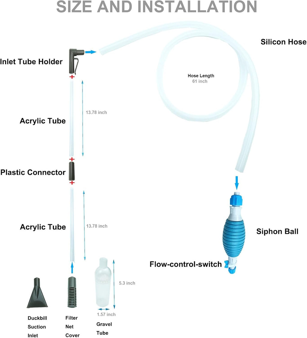 Aquarium Water Changer with Silicone Hose (5.1ft), Fish Tank Siphon Vacuum Cleaner Accessories for Gravel & Sand Cleaning