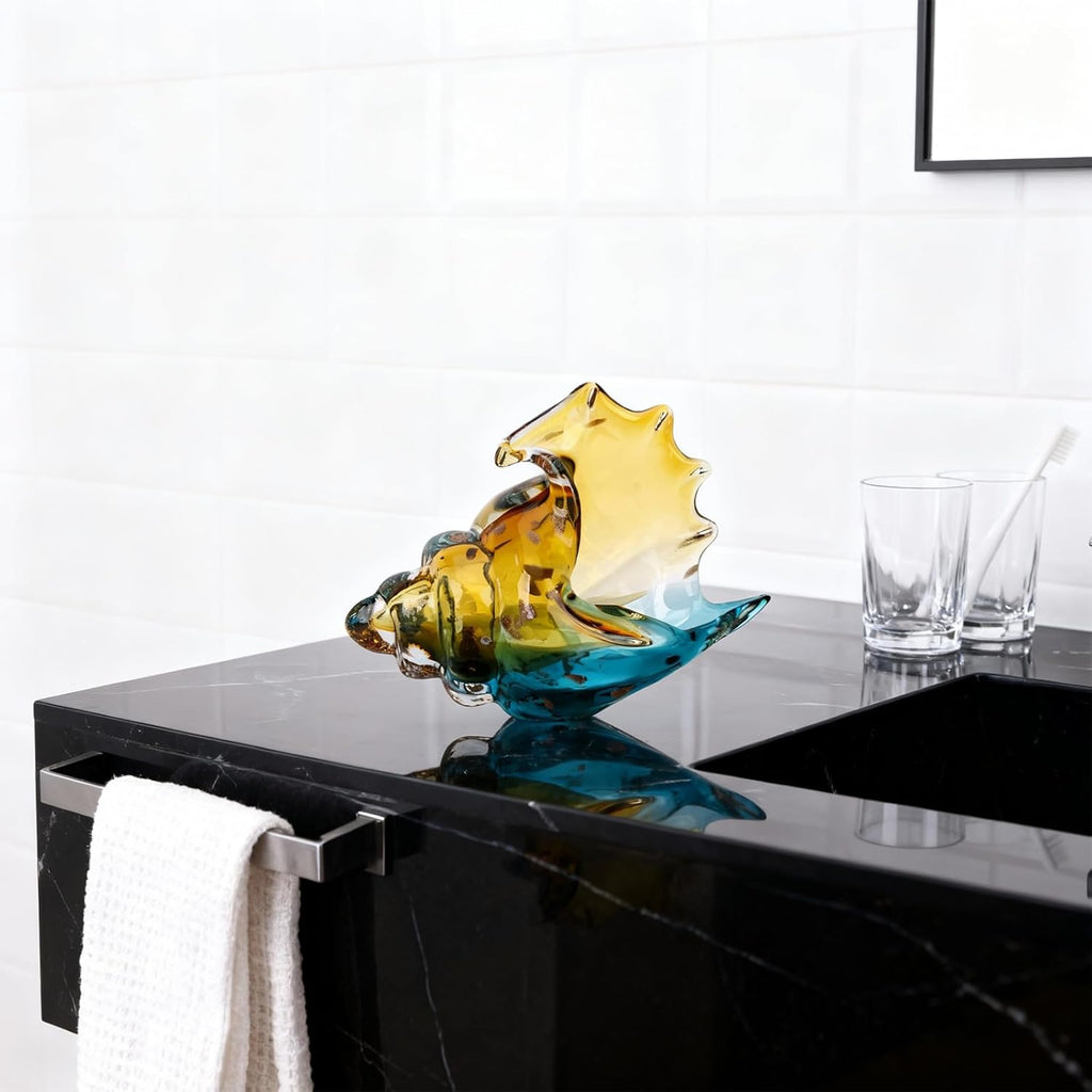 DOVDOV Hand-Blown Glass Conch Sculpture, Coastal Home Decor Conch Horn, Glass Art Seashell Ornament, Office, Living Room Tabletop Centerpiece, Bathroom Shelf top and Cabinet Decoration.