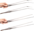 Long Aquarium Tweezers 15 inch - 4 Pcs Stainless Steel Crafts Tweezer Curved & Straight Design with No Slip Tips, Reptile Feeding Tongs, Terrarium Aquascape Tools Snake Bearded Dragon Tank Accessories