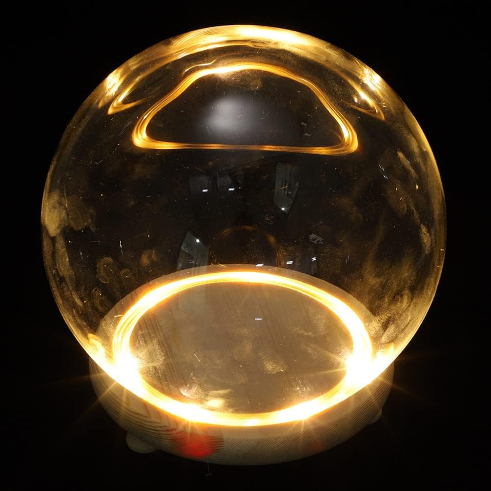 Clear Glass Cloche Globe Display Dome Bell Jar with Wooden Base Terrarium Keepsake Display Globe with Light for Plants Succulents 10X10cm
