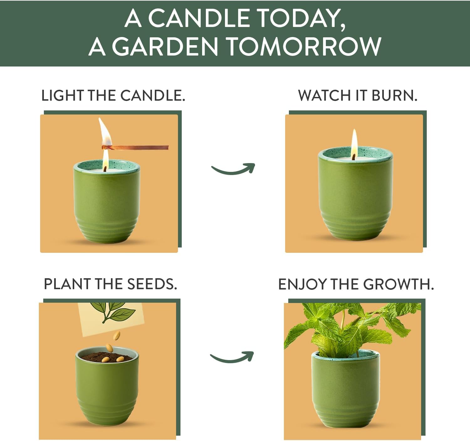 Modern Sprout Garden Vibes 2-in-1 Soy Candle & Planter - in The Weeds (Eucalyptus, Pink Pepper, Patchouli, Citrus) 6 Oz Scented Candle w/Mint Seeds - Ceramic Vessel Dual Purpose Jar - 38-40 Hour Burn
