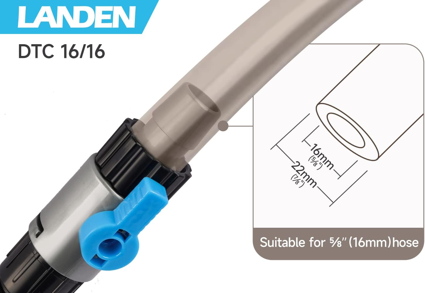 LANDEN Double Tab Connector for Aquarium, Canister Filter Hose Connector, Fish Tank Water Flow Control, Quick Release Valve-16/16