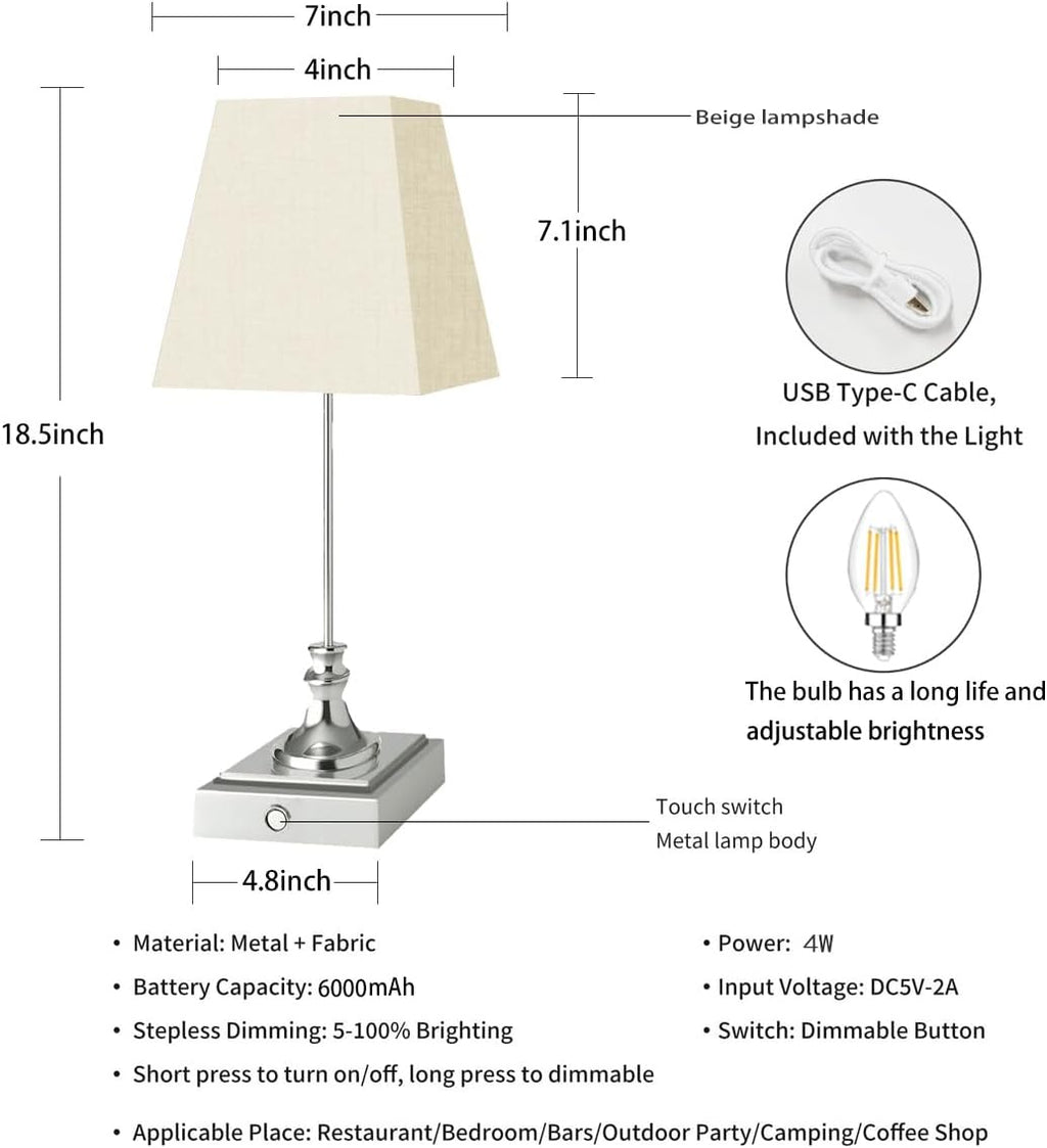 Rechargeable LED Table Lamps with Stepless Touch Control,Light Sliver Cordless Lamp for Living Room&Bedside&Patio&Shower,Small Desk Lamp(6000mAH Battery),2 Pack for Home Decor,Best Gifts for Family