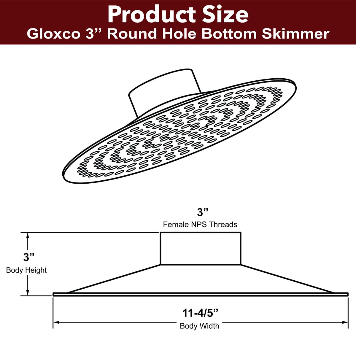 Gloxco 3" Skimmer Suction Strainer, Bottom Hole, Zinc Plated Steel (STR-SKBH300)