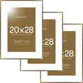 Homeforia Picture 20x28 Bronze Frame, High End Metal 20 x 28 Brass Poster Frames with Mat 14 x 22 for Photo, 20x28 Frame Matted to 14x22 Print, 28x20 Hanging Frames, Tempered Glass, Wall Kit, Set of 3