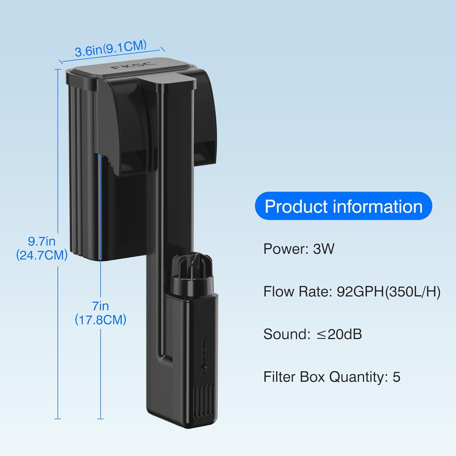 Hang On Back Aquarium Filter Up 10 Gallons Fish Tanks, 2-Stage Multi-Stage Filtration with Surface Skimmer, Ultra Quiet HOB Power Waterfall Filter for Freshwater
